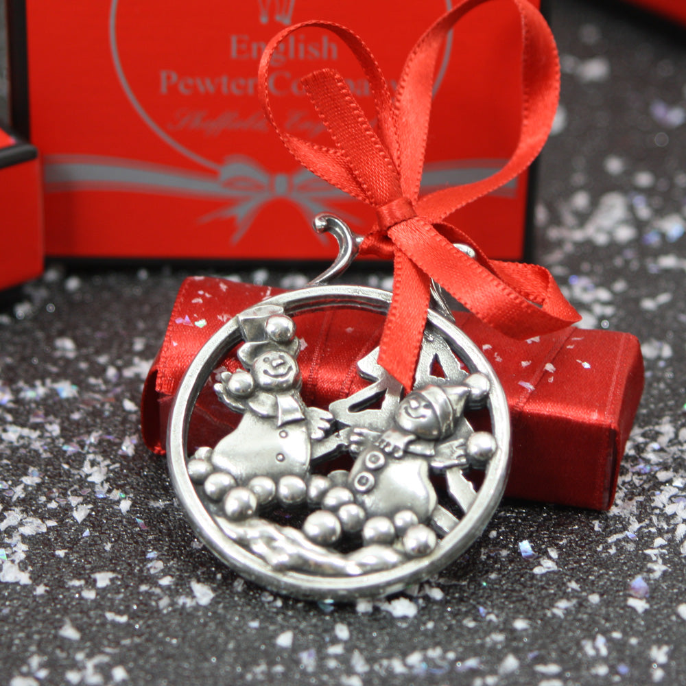 Pupazzo di neve e palle di neve Albero di Natale Ornamento in peltro Decorazione a ghiera