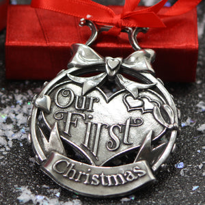 Our First Christmas Tree Pewter Ornament Bauble Decoration
