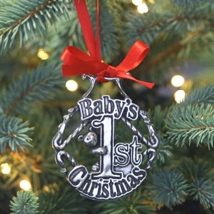 Baby's First Christmas Tree Pewter Ornament Bauble Decoration