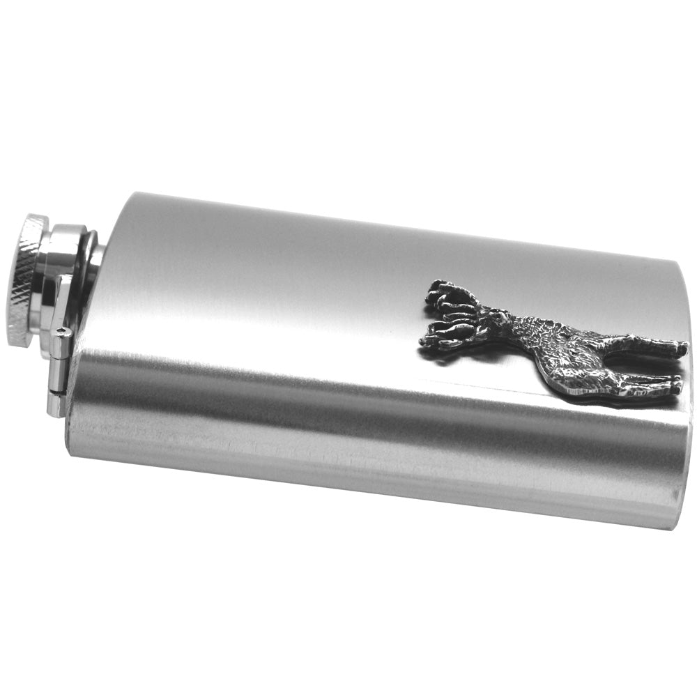 6oz Stainless Steel Hip Flask With Pewter Stag Emblem - UK-englishpewter