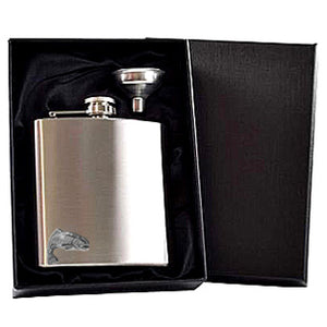 6oz Stainless Steel Hip Flask With Pewter Fishing Trout Emblem