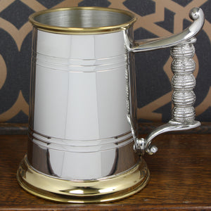 1 Pint Pewter and Brass Beer Mug Tankard With Elegant Rope Style Handle