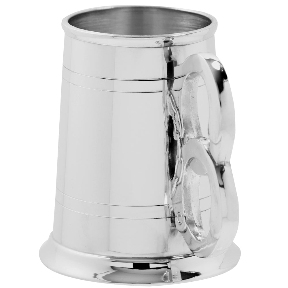 Chope de bière 1 pinte en étain avec manche de menotte