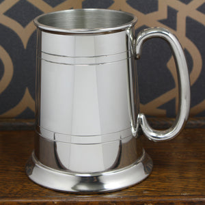 1 Pint Classic Pewter Beer Mug Tankard With Curved Handle