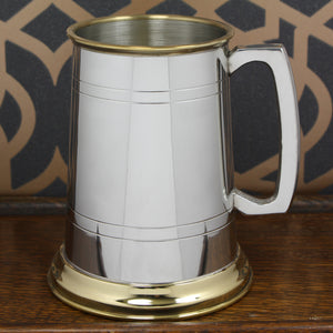 1 Pint Pewter and Brass Traditional Beer Mug Tankard