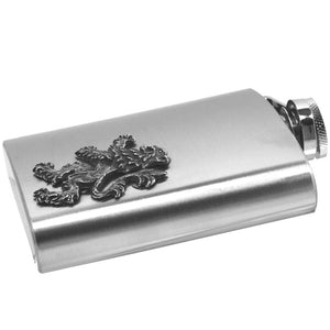 6oz Stainless Steel Hip Flask With Pewter Scottish Rampant Lion Emblem