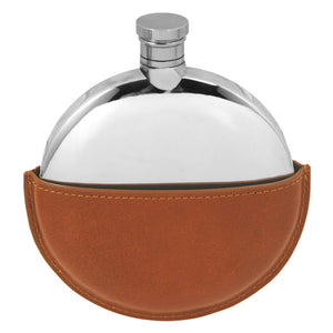 Ellipse Pewter Hip Flask with Leather Pouch