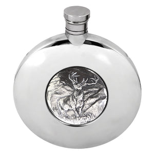 Ellipse Pewter Hip Flask with Majestic Stag Badge