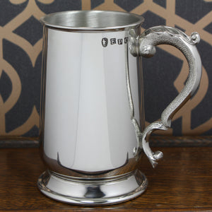 1 Pint Heavy Style Pewter Beer Mug Tankard with Curved Handle
