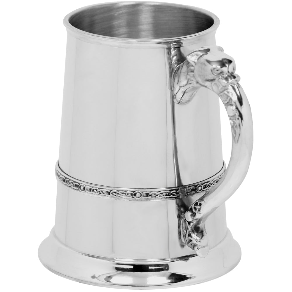1 Pint* Pewter Beer Mug Tankard with Intricate Celtic Lion Handle Design