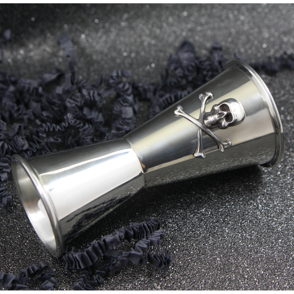 &quot;Poison&quot; teschio e croce ossa doppio colpo misura bar peltro