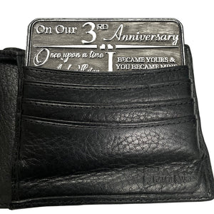 3. dritten Jahrestag Sentimental Metall Brieftasche oder Geldbörse Keepsake Karte Geschenk - Nettes Geschenk-Set von Ehemann Ehefrau Freund Freundin Partner