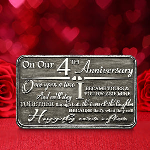 4 ° Anniversario sentimentale in metallo portafoglio o borsa Keepsake Card Gift - Carino regalo impostato da marito moglie fidanzato fidanzata partner