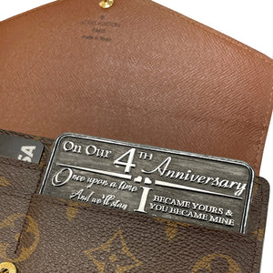 4th Fourth Anniversary Sentimental Metal Wallet or Purse Keepsake Card Gift - Cute Gift Set From Husband Wife Boyfriend Girlfriend Partner