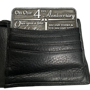 4th Fourth Anniversary Sentimental Metal Wallet or Purse Keepsake Card Gift - Cute Gift Set From Husband Wife Boyfriend Girlfriend Partner