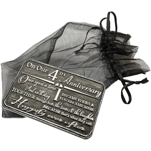 4 ° Anniversario sentimentale in metallo portafoglio o borsa Keepsake Card Gift - Carino regalo impostato da marito moglie fidanzato fidanzata partner