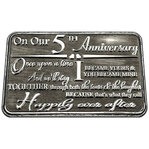 5th Fifth Anniversary Sentimental Metal Wallet or Purse Keepsake Card Gift - Cute Gift Set From Husband Wife Boyfriend Girlfriend Partner