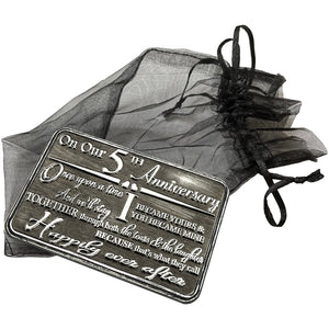 5th Fifth Anniversary Sentimental Metal Wallet or Purse Keepsake Card Gift - Cute Gift Set From Husband Wife Boyfriend Girlfriend Partner