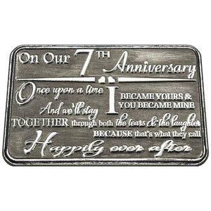 7th Seventh Anniversary Sentimental Metal Wallet or Purse Keepsake Card Gift - Cute Gift Set From Husband Wife Boyfriend Girlfriend Partner