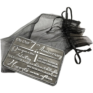 7th Seventh Anniversary Sentimental Metal Wallet or Purse Keepsake Card Gift - Cute Gift Set From Husband Wife Boyfriend Girlfriend Partner