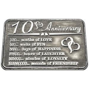 10. zehnten Jahrestag Sentimental Metall Brieftasche oder Geldbörse Keepsake Karte Geschenk - Nettes Geschenk-Set von Ehemann Ehefrau Freund Freundin Partner