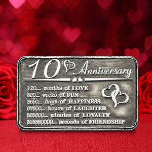 10th Tenth Anniversary Sentimental Metal Wallet or Purse Keepsake Card Gift - Cute Gift Set From Husband Wife Boyfriend Girlfriend Partner