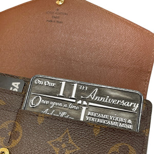 Undicesimo anniversario sentimentale in metallo portafoglio o borsa Keepsake Card Gift - Carino regalo impostato da marito moglie fidanzato fidanzata partner