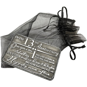 13th Thirteenth Anniversary Sentimental Metal Wallet or Purse Keepsake Card Gift - Cute Gift Set From Husband Wife Boyfriend Girlfriend Partner