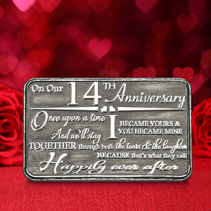 14e Quatorzième Anniversaire Portefeuille ou Porte-monnaie métallique Sentimental Keepsake Card Gift - Cute Gift Set From Husband Wife Boyfriend Girlfriend Partner
