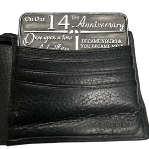 14th Fourteenth Anniversary Sentimental Metal Wallet or Purse Keepsake Card Gift - Cute Gift Set From Husband Wife Boyfriend Girlfriend Partner