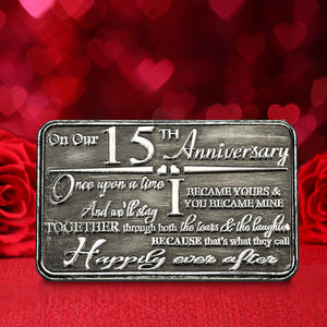 15th Fifteenth Anniversary Sentimental Metal Wallet or Purse Keepsake Card Gift - Cute Gift Set From Husband Wife Boyfriend Girlfriend Partner