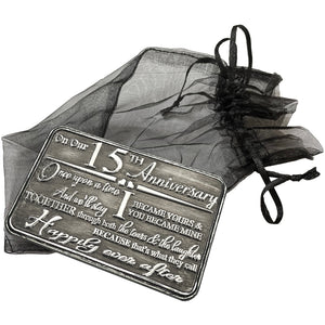 15ème Quinze Anniversaire Sentimental Metal Wallet or Purse Keepsake Card Gift - Cute Gift Set From Husband Wife Boyfriend Girlfriend Partner