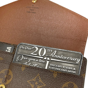 20° Anniversario sentimentale in metallo Portafoglio o borsa Keepsake Card Gift - Set regalo carino da marito moglie fidanzato fidanzata partner