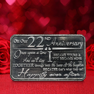22nd Twenty-Second Anniversary Sentimental Metal Wallet or Purse Keepsake Card Gift - Cute Gift Set From Husband Wife Boyfriend Girlfriend Partner