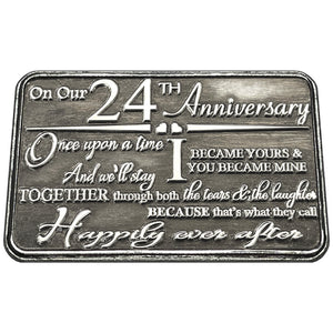 24° Ventiquattresimo Anniversario sentimentale in metallo portafoglio o borsa Keepsake Card Gift - Set regalo carino da marito moglie fidanzato fidanzata partner