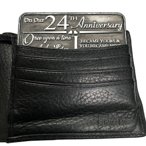 24th Twenty Fourth Anniversary Sentimental Metal Wallet or Purse Keepsake Card Gift - Cute Gift Set From Husband Wife Boyfriend Girlfriend Partner