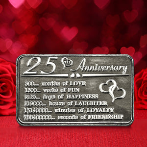 25th Twenty Fifth Anniversary Sentimental Metal Wallet oder Purse Keepsake Card Gift - Cute Gift Set From Husband Wife Boyfriend Girlfriend Partner