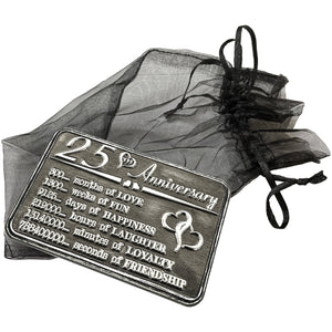 25° venticinquesimo anniversario sentimentale in metallo portafoglio o borsa Keepsake carta regalo - Carino regalo impostato da marito moglie fidanzato fidanzata partner