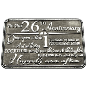 26ème vingt-sixième anniversaire Portefeuille ou porte-monnaie en métal pour cartes de vœux - Cadeau mignon du mari, de l'épouse, du petit ami, de la petite amie et de son partenaire