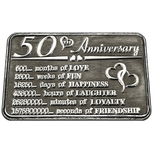 50° Cinquantesimo Anniversario sentimentale in metallo portafoglio o borsa Keepsake Card Gift - Set regalo carino da marito moglie fidanzato fidanzata partner