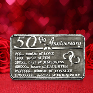 50° Cinquantesimo Anniversario sentimentale in metallo portafoglio o borsa Keepsake Card Gift - Set regalo carino da marito moglie fidanzato fidanzata partner
