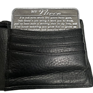 Portefeuille ou porte-monnaie métallique sentimental pour nièce - Cadeau mignon et attentionné de la part de l'oncle ou de la tante.