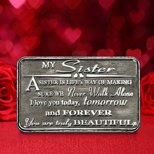 Sister Sentimental Metal Wallet or Purse Keepsake Card Gift - Cute Thoughtful Gift Set From Brother Sister Step-Brother Step-Sister