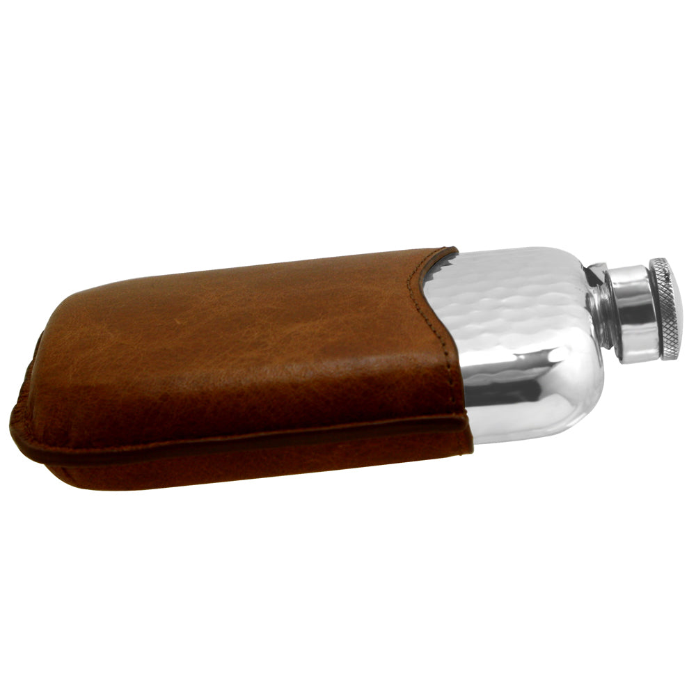 5oz Hip Flask with Brown Leather Pouch