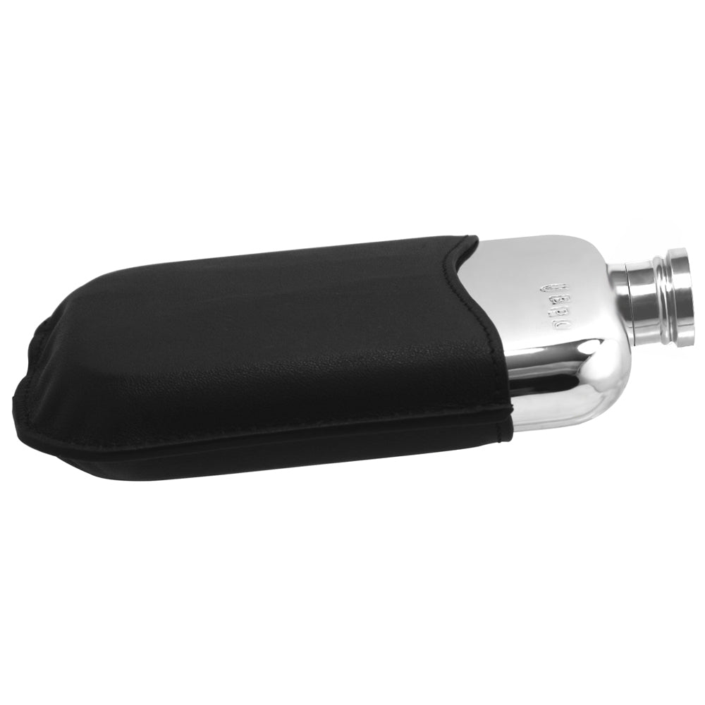 6oz Zinn Flachmann mit echtem schwarzem Leder Etui