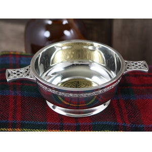 3.5 Inch Celtic Knot Handle Pewter Quaich Bowl with Brass Badge