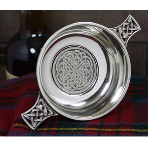 3.5 Inch Celtic Knot Handle Pewter Quaich Bowl with Badge