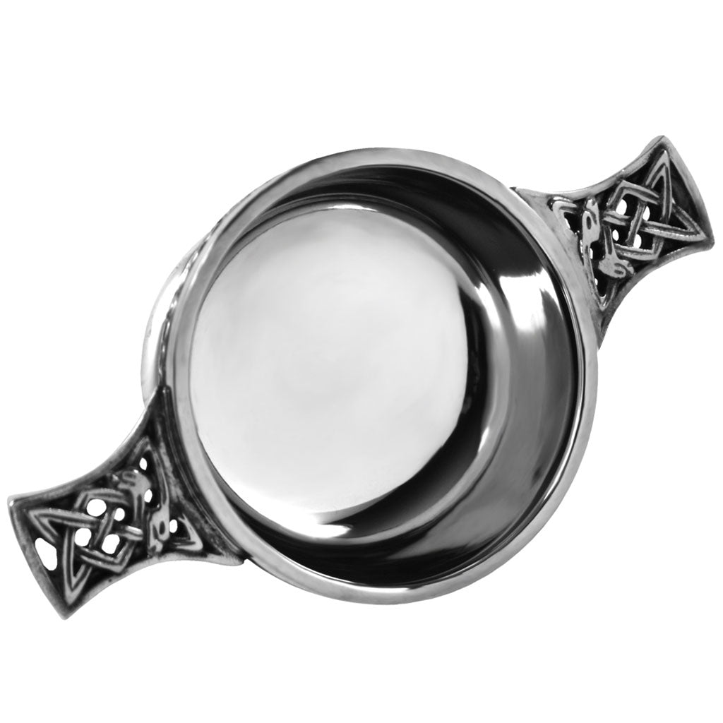 2.5 Inch Celtic Knot Handle Pewter Quaich Bowl