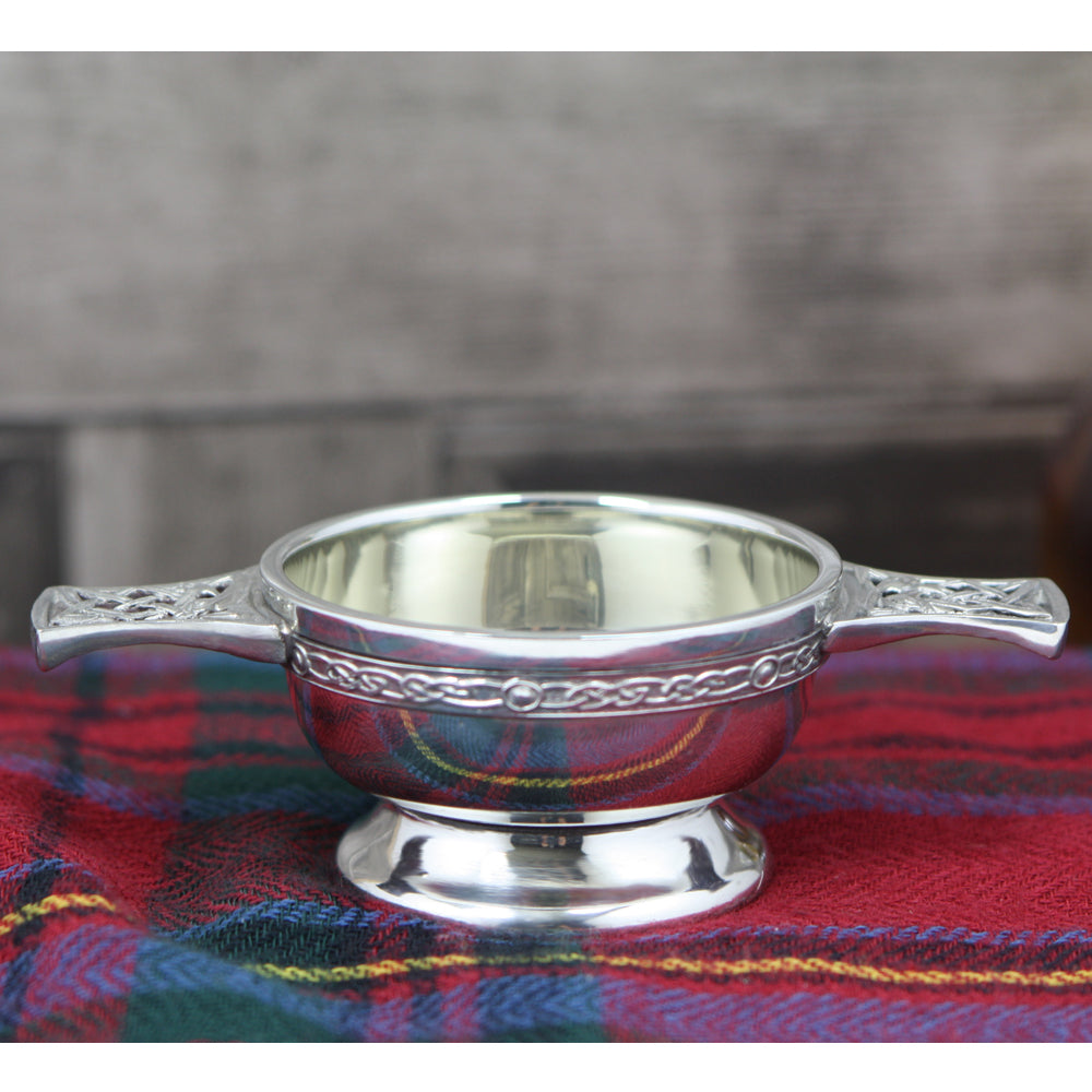 2.5 Inch Celtic Knot Handle Pewter Quaich Bowl