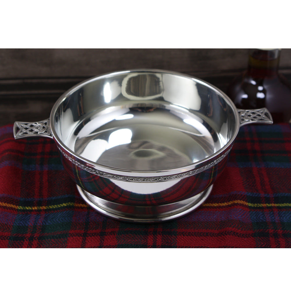 6.5 Inch Celtic Knot Handle Pewter Quaich Bowl